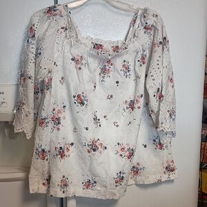 LOFT White Floral Lace Blouse